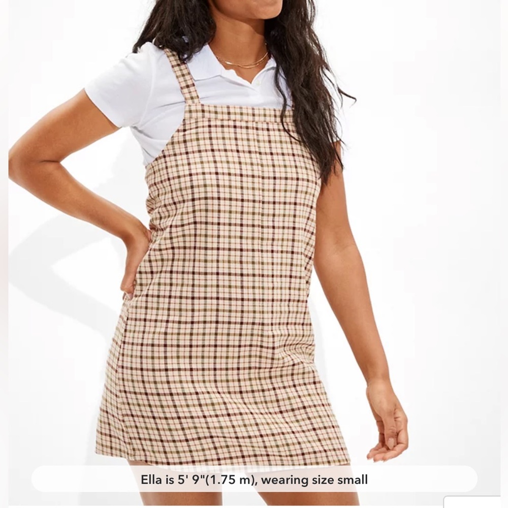 American Eagle Plaid Overall Mini Dress Jumper Pinafore Size Small